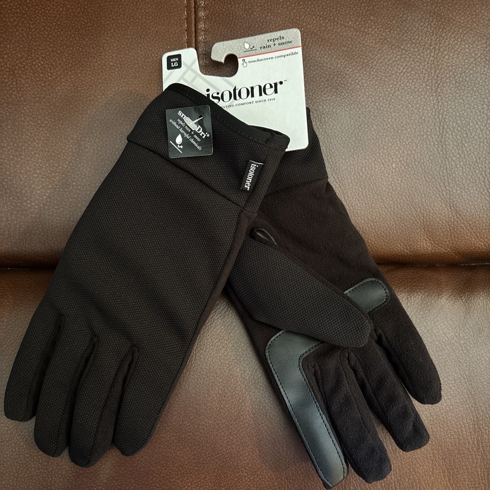 Isotoner Gloves Men Fleece Water Resistant Touch Screen Compatible LG Smart Dri